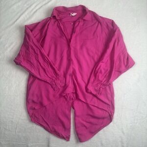 VTG Y2K Zodiac Rayon Pink Long Sleeve Button Up Collared Blouse Women's‎ Small